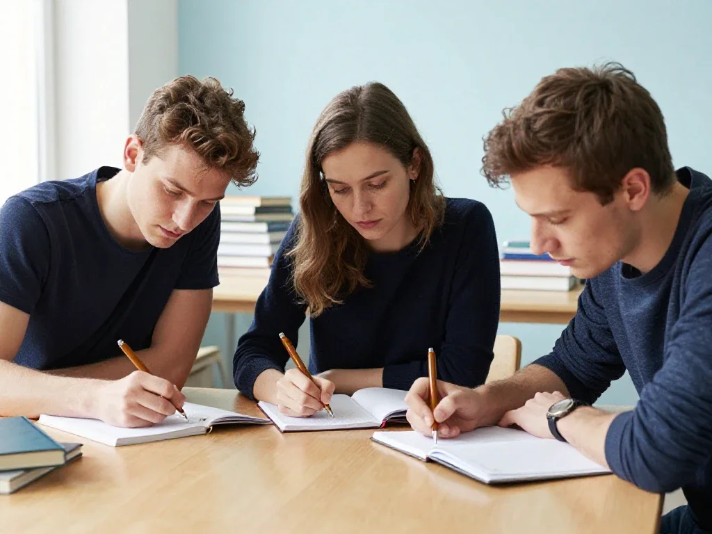 Étudiants français attentifs prenant des notes pour approfondir leurs connaissances variées lors d'une formation.